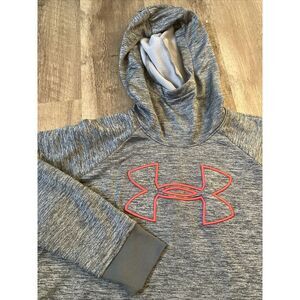 Under Armour‎ Womens ColdGear Hoodie Gray Space Dye Coral Logo LG Pullover